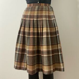 Plaid A-Line Pleated Brown Midi Skirt